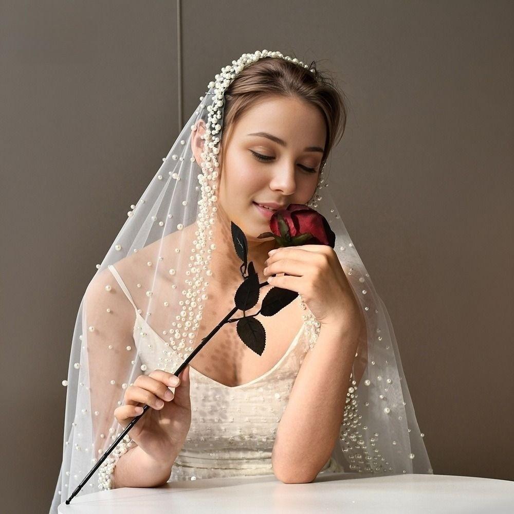 Жемчуг Жемчуг Тюль Свадебная фата 130см Свадебная фата Изысканная Длинная Свадебная фата Для Женщин