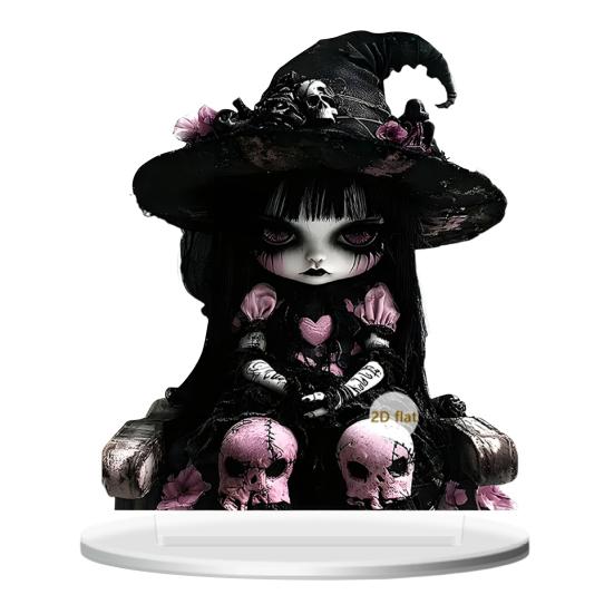 Halloween Ghost Witch Table Sign with Base 2D Flat Acrylic Spooky Female Ghost Decoration Holiday Party Home Office Desktop Ornament