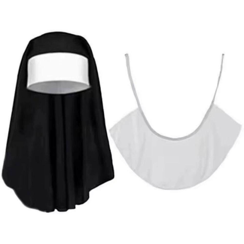 1/3Pcs Victorian Halloween Gothic Costume Nun Collar Gothic Hat White Collar Costume Party