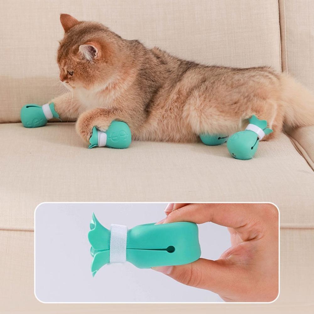 4pcs/set Washing Claw Paw Cover Cat Paws Gloves Silicone Anti-scratch Cat Foot Shoes New Cat Shoes