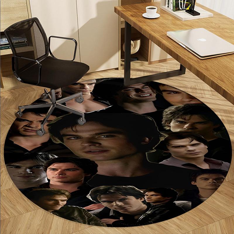 Damon Salvatore Pattern Round Rug, Indoor/Outdoor Mat, for Picnic, Gameroom, Bedroom, Office, Living Room, Home Decor Carpet, Birthday Gift
