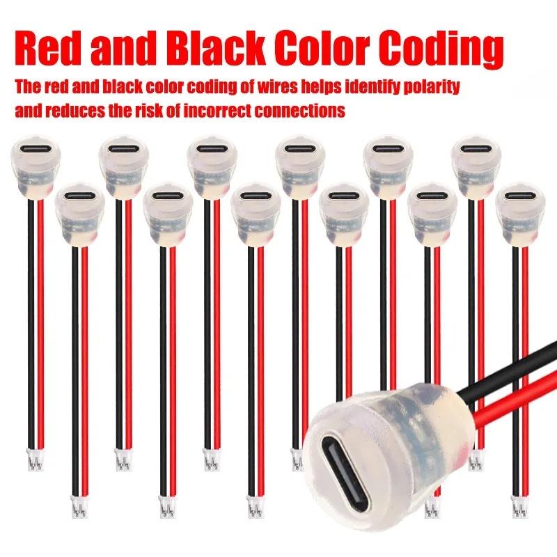 Разъем USB Type C female, круглый, прозрачный, со светодиодом, TYPE C2P, зарядный порт для настольной лампы, клемма для пайки для автомобиля, лодки, морского транспорта