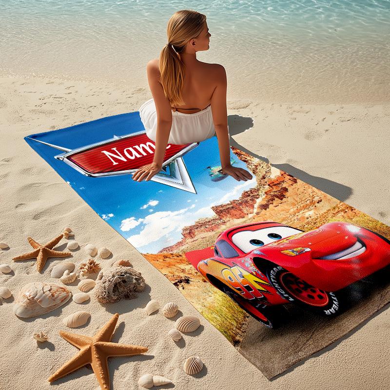 Custom Name Car Adventure Stylish Digital Printing Beach Towel Quick‑Drying Absorbent Blanket for Beach Pool Gym Travel