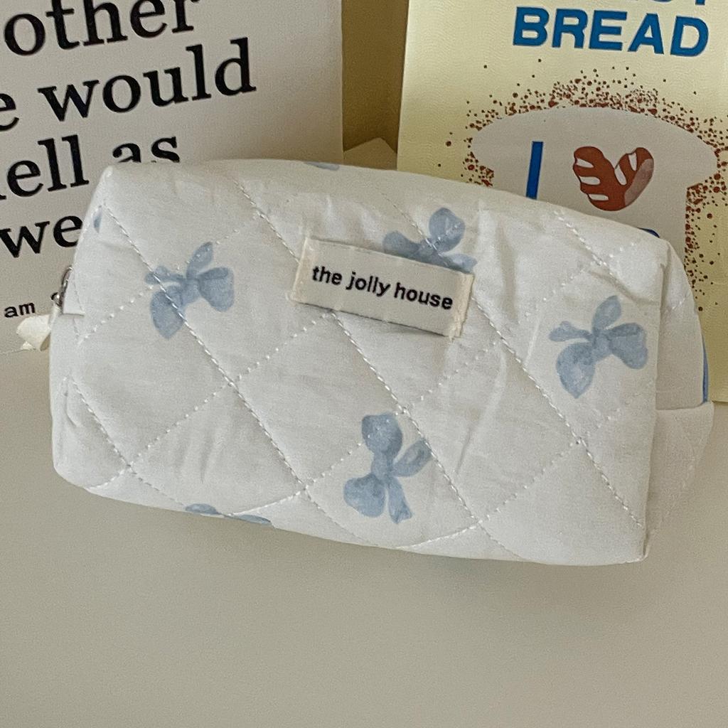 Милый бант с цветочным узором, хлопковая стеганая сумка для карандашей для девочек, мягкая хлопковая сумка большой вместимости для канцелярских принадлежностей, возвращающая в школу