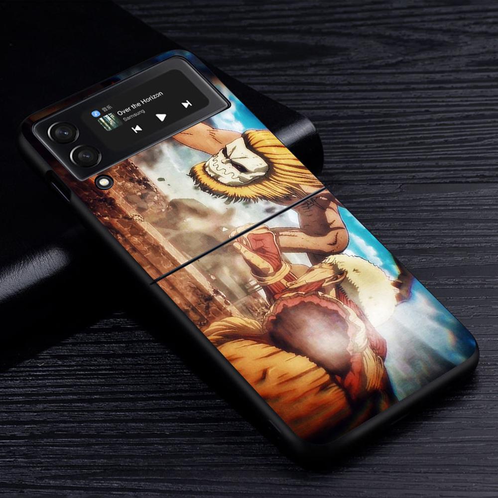 Аниме Чехол для мобильного телефона Attack On Titan для Samsung Galaxy Z Flip3 5G Flip4 Черный Чехол Z Flip 3 Жесткий ПК Роскошный Чехол Zflip3 Funda