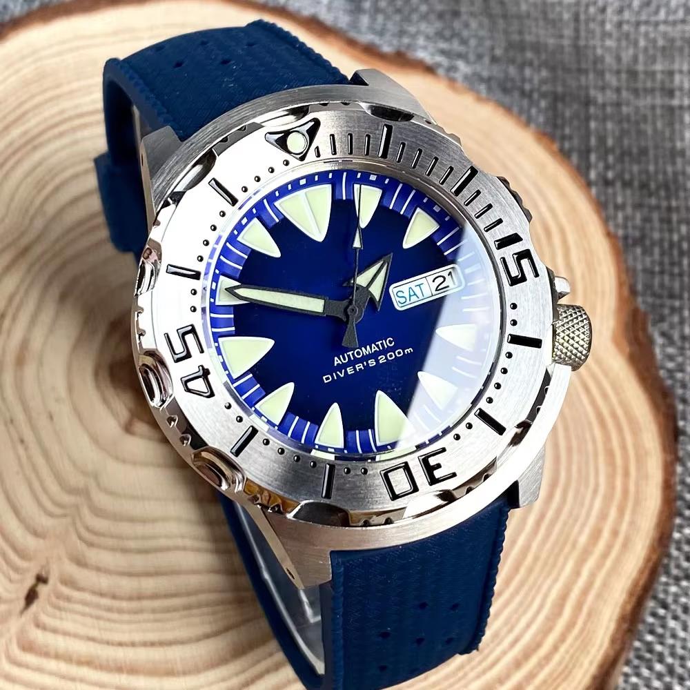 Tandorio Blue Monster Style Silver Hands Sapphire Crystal Glass 200m Waterproof Automatic Date Week NH36A Movement Men Watches
