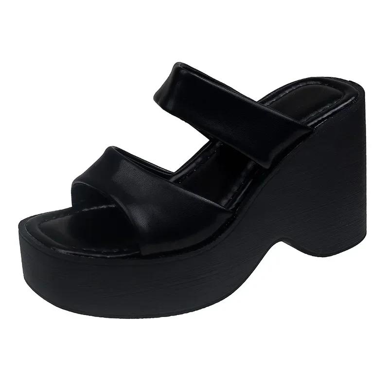 Модная обувь для женщин 2024 года, горячая распродажа, современные женские тапочки, туфли на платформе, женские туфли на очень высокой танкетке с открытым носком, женская обувь