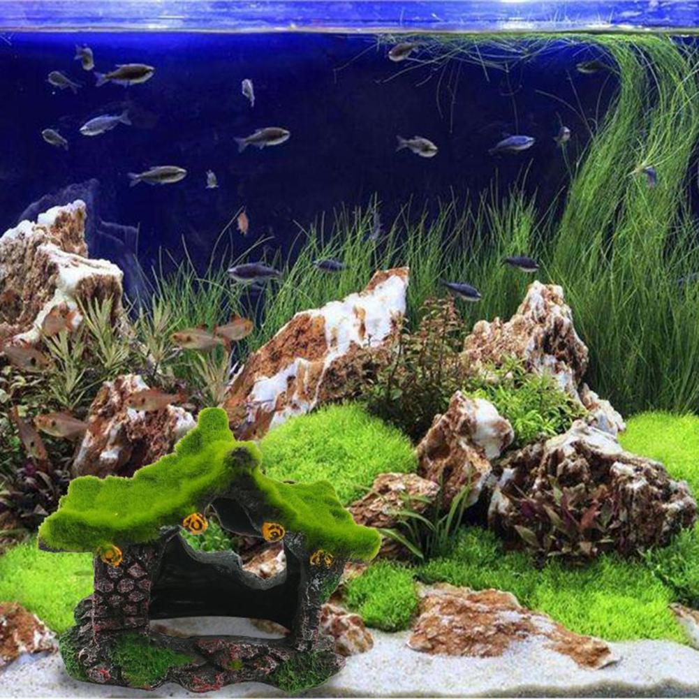 Aquarium Hollow-out Moss Resin Ornament Fish Shrimp Hideout Caves Fish Tank Landscaping Decoration