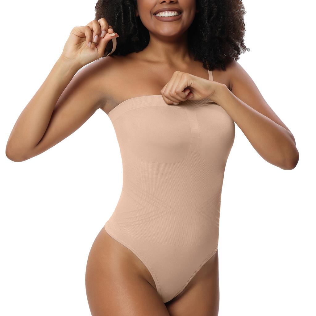 Утягивающее боди без бретелек для женщин, утягивающее боди, цельный комбинезон, бесшовные стринги, утягивающее боди со съемными бретелями