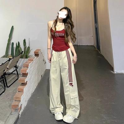 Спортивные повседневные брюки в стиле ретро с тремя перемычками и высокой талией для женщин на осень и зиму, свободные широкие универсальные прямые рабочие брюки