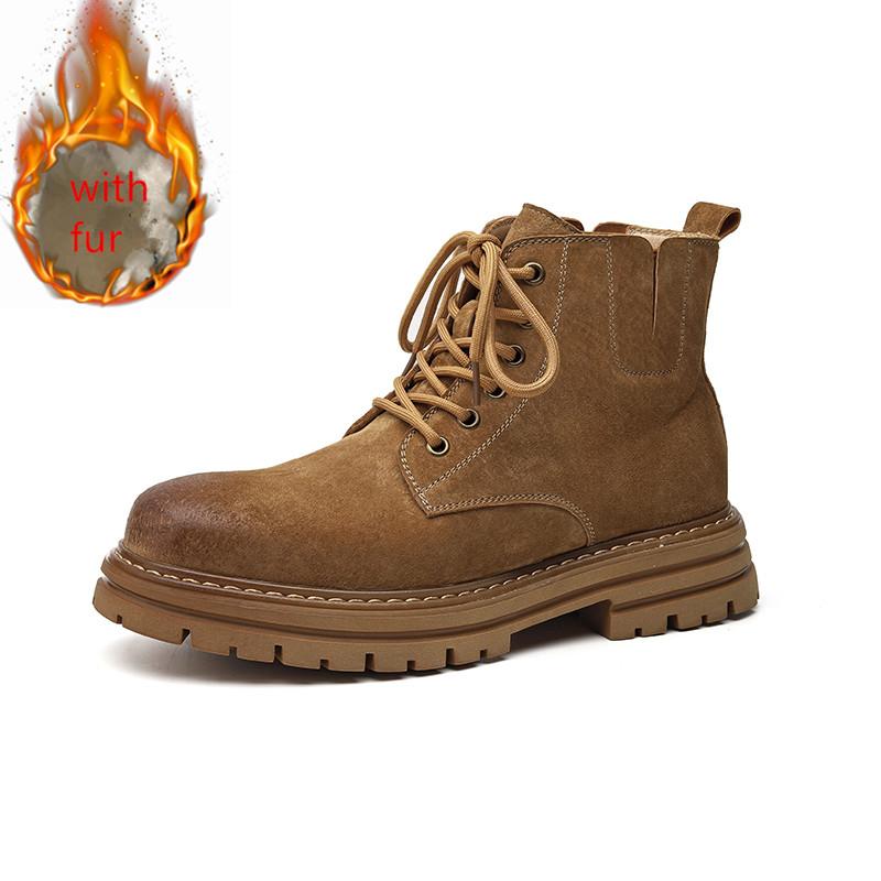 Мужские ретро-ботинки с высоким верхом, зимние ботинки с толстой подошвой, нескользящие, теплые, повседневные, зимние ботинки из кожи, на шнуровке, с большой головой