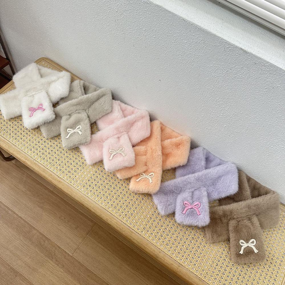 Fashion Solid Color Bowknot Scarf Korean Style Warm Kids Plush Scarf Windproof Casual Anti-Cold Neckerchief Girls