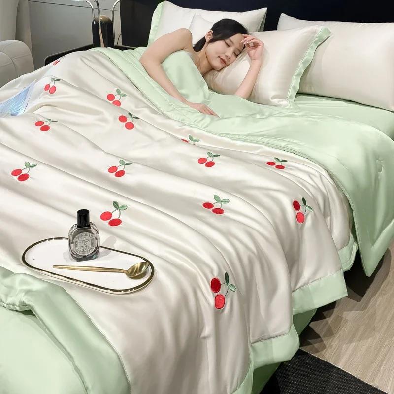 Высококачественное вышитое весенне-летнее одеяло, комплект из 4 или 3 или 1 роскошное приятное для кожи летнее одеяло, легкое одеяло