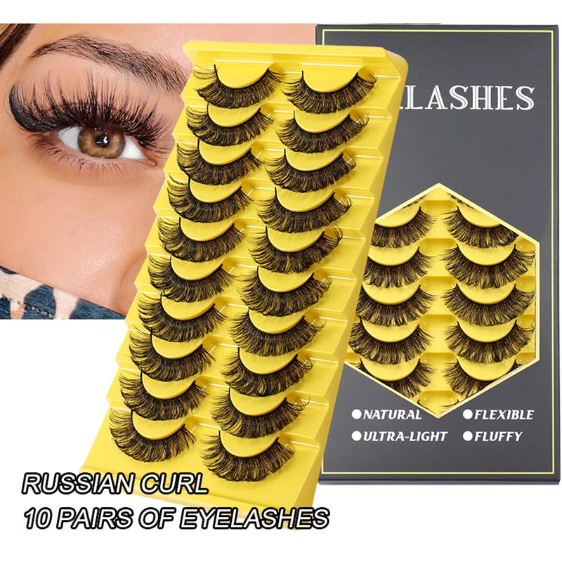 10 Pairs Natural False Eyelashes Curl Russian Volumes 3D Fluffy Mink Reusable Fake Lashes Flexible Extensions Faux Cils