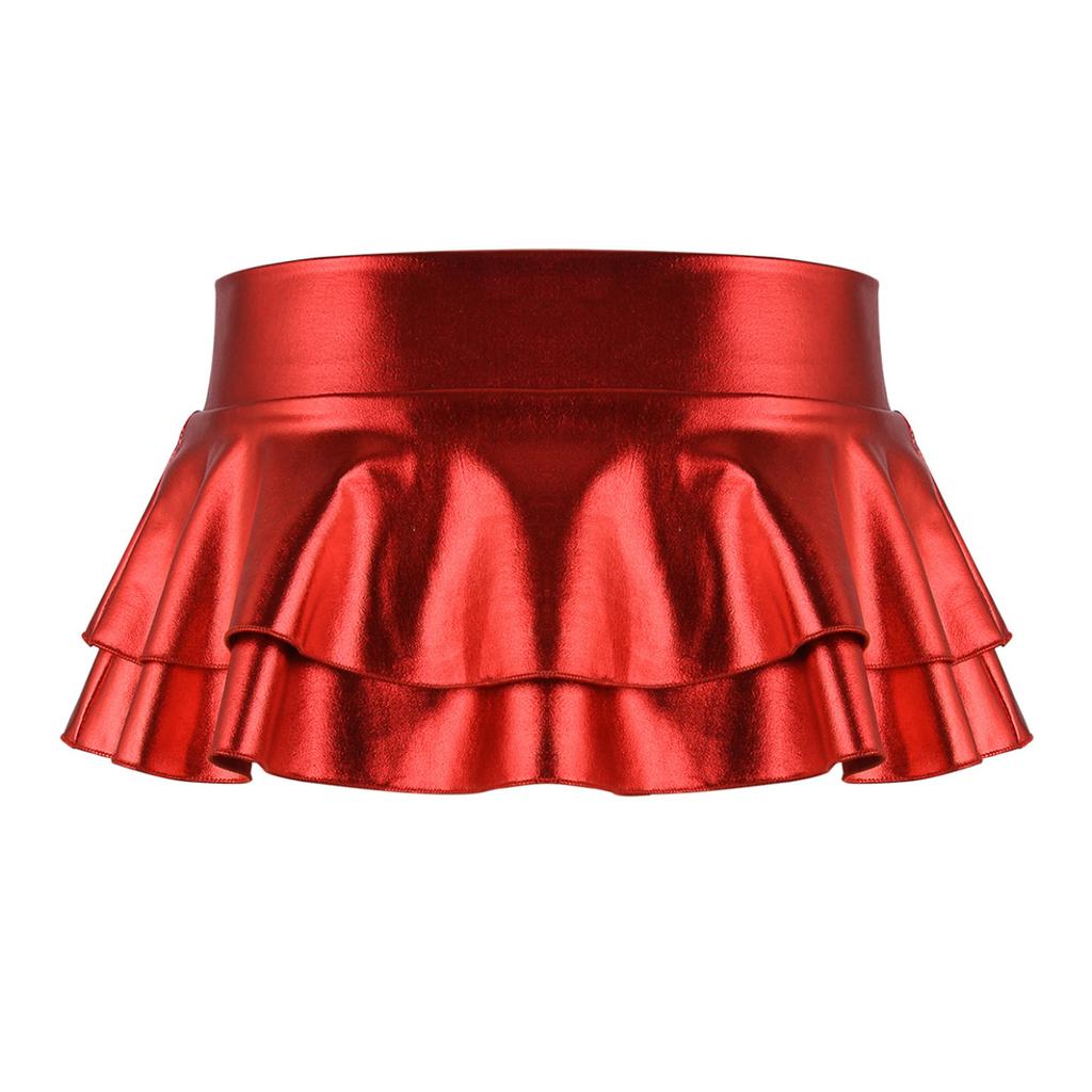 Женская сексуальная металлическая мокрая кожаная многослойная плиссированная мини-юбка с рюшами