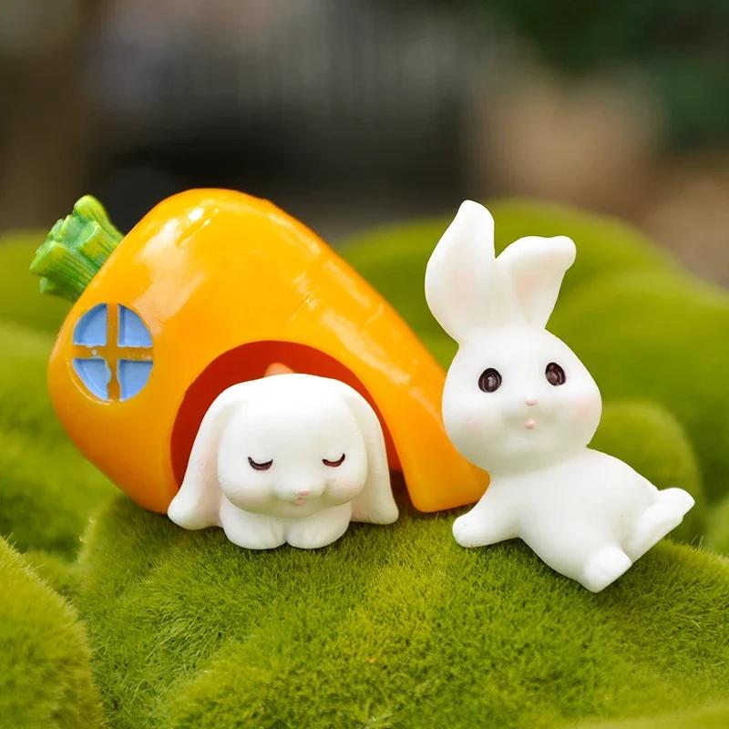 Cute Rabbit Bunny Ornament Resin Home Mini Bunny Miniature Figurines Miniature Landscape Decoration Home Easter Decoration