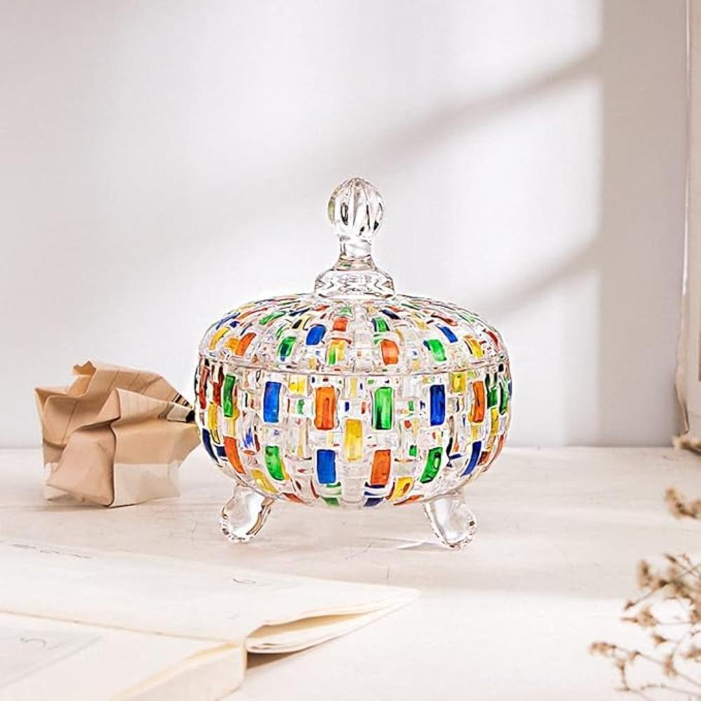 Glass European Style Candy Jar Colorful Snack Jar Elegant Halloween Candy Storage Box Living Room