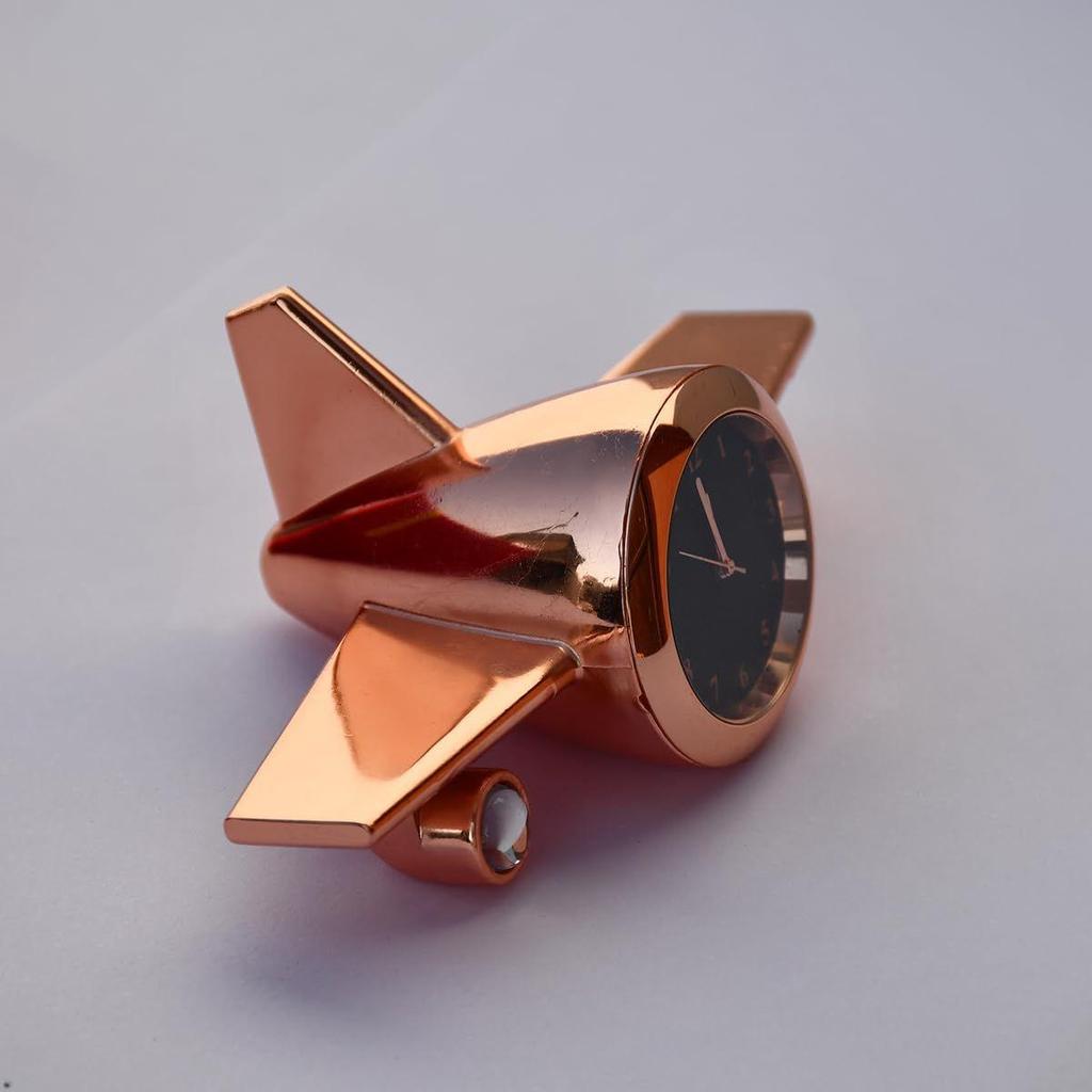 Aeroplane Table Clock Showpiece - Metal Airplane Clock for Office Desk, Study Table - Gift for Men, Women, Boys, Pilot, Airforce Person (Copper)