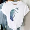 Women Watercolor Abstract Painting Print Short Sleeve Tee Top Fashion Tshirt Clothing Casual Summer Lady Female Graphic T-shirt