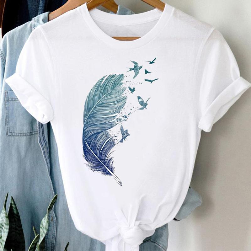 Women Watercolor Abstract Painting Print Short Sleeve Tee Top Fashion Tshirt Clothing Casual Summer Lady Female Graphic T-shirt