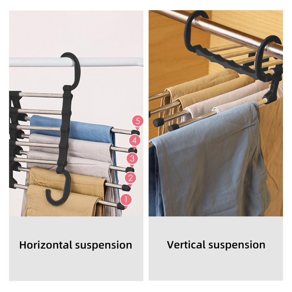 Clothes Hangers Multifunctional Smart Pants Organizer Space Save Non-Slip 5 Layers Closet Storage Organizer 2 Pack Black color