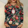 Женская мода повседневный рождественский принт круглый вырез длинный рукав пуловер топ