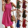 Women's Fashion Casual Solid Color Gathered Sleeveless Round Neck Tank Dress