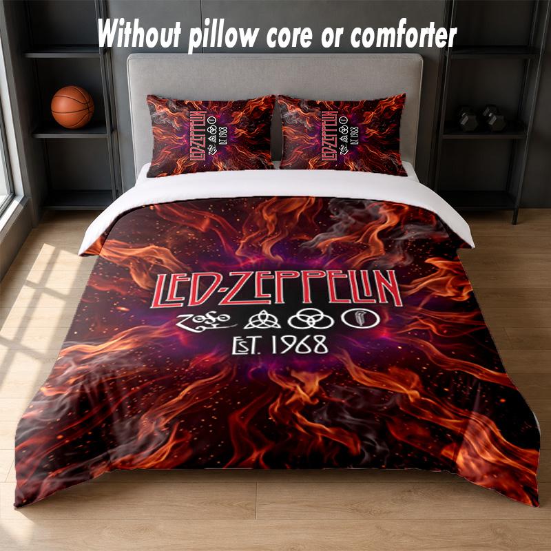 Led Zeppelin Design Bed Bedding Set 1 Duvet Cover + 2 Pillowcases Soft Breathable Household Bed Linens