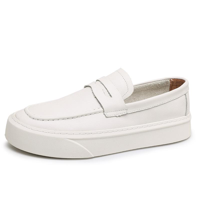 Outdoor New Men's Leather Loafers Round -Toed Thick-Soled Casual Comfortable And Versatile Shoe Classic Anti -Slip Walking Shoes