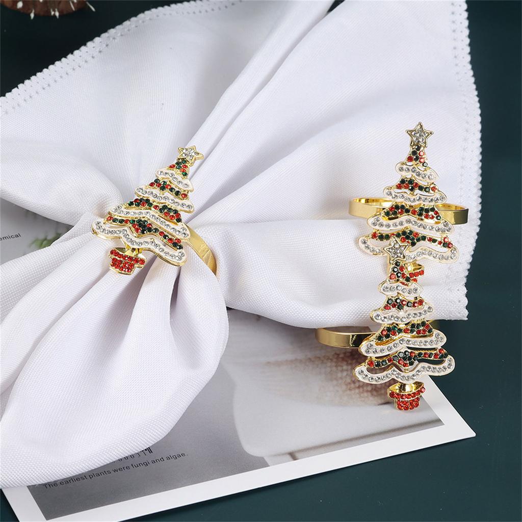 Elegant Metal Christmas Tree Napkin Rings with Sparkling Rhinestones Napkin Holder For Festives Party Table Decoration