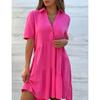 Loose Solid Color Lapel Casual Dress Loose Solid Color Polo Collar Casual Dress