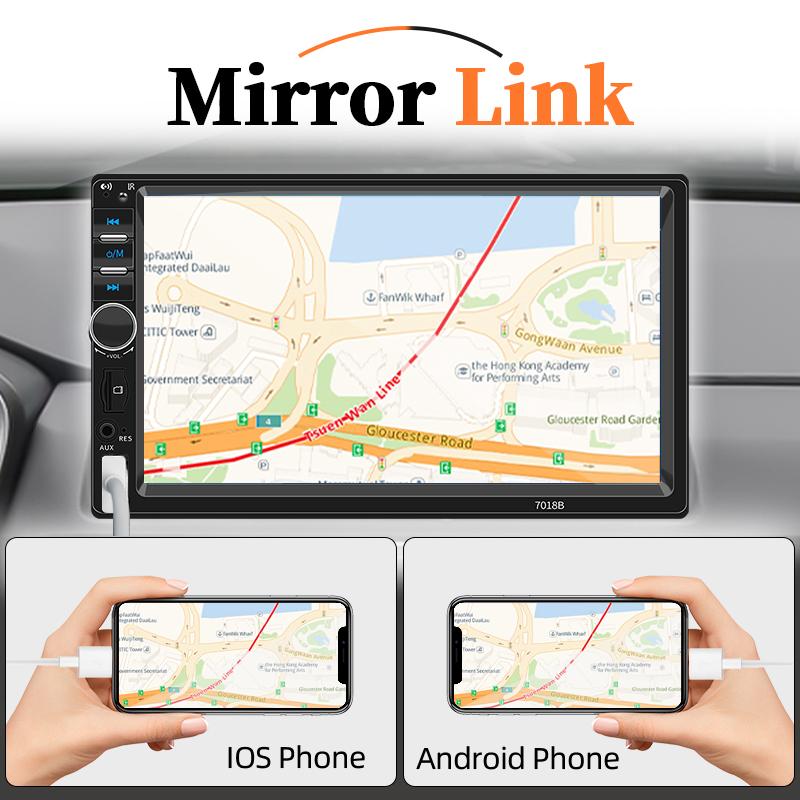Carplay Android Auto7 Inch 1 Din Car Radio MP5 Multimedia Player Touch Screen FM ISO Power Aux Input USB Mirror Link Universal A