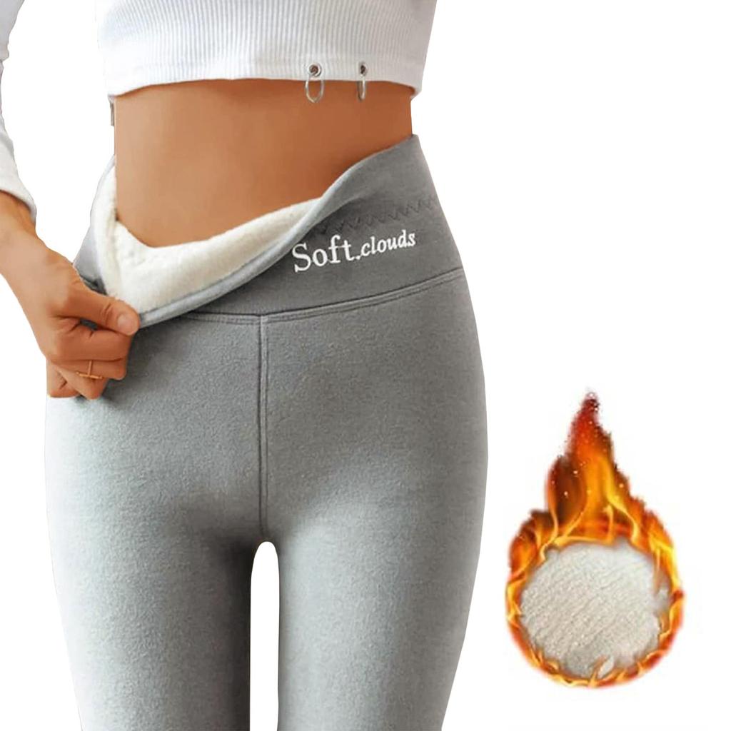 Women's High Waist Casual Pants Solid Color Fleece Thermal Leggings Winter Long Fleece Trousers Plush Running