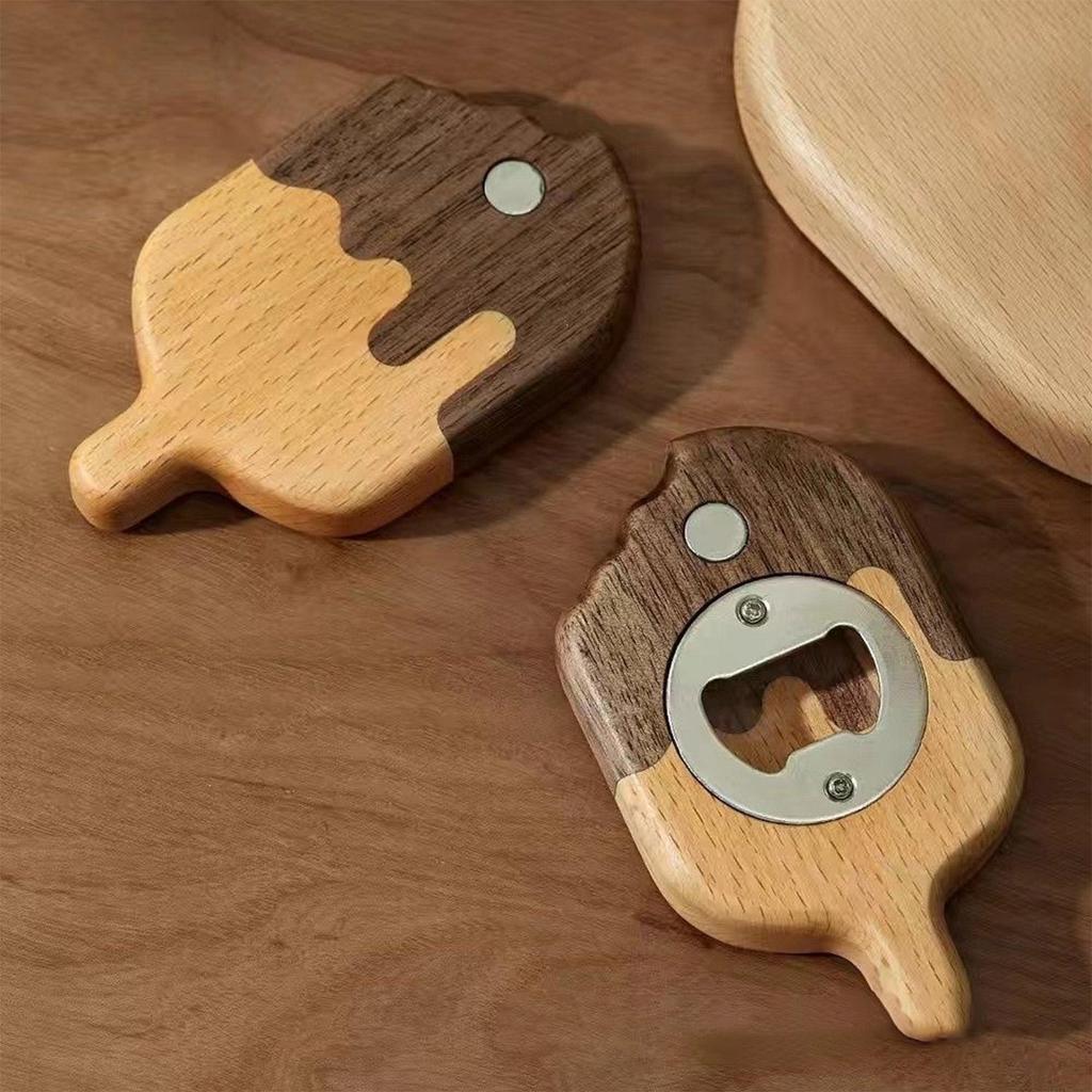 Магнитная открывалка для бутылок из грецкого ореха, модель мороженого, подходит для украшения дома и бара