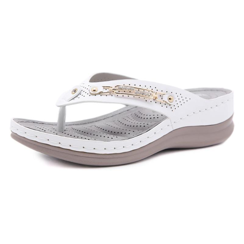 Retro Clip Toe Metal Sandal Slippers Women Car Line Non-slip Slope Heel Hollow Large Size Sandals