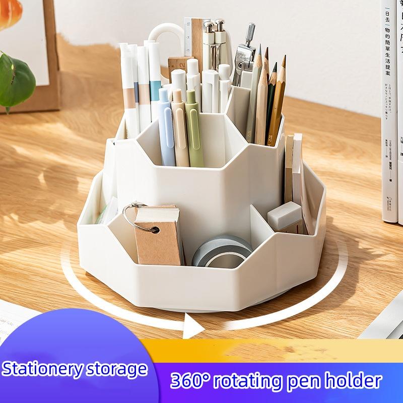Large Capacity Rotatable Pen Holder Storage Box Rotating Desktop Stationery Multifunctional Office