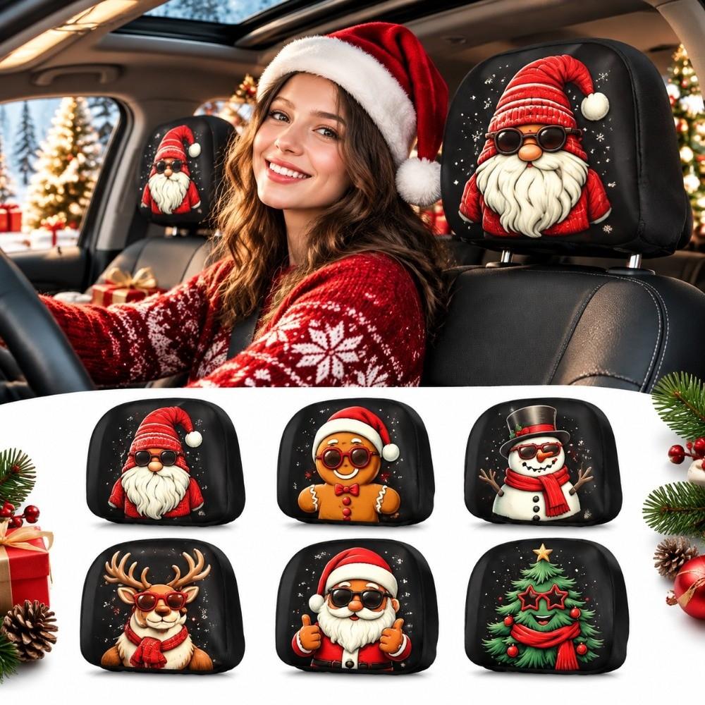 2PCS Stretchable Car Headrest Cover Car Headrest Protector Christmas Holiday Car Interior