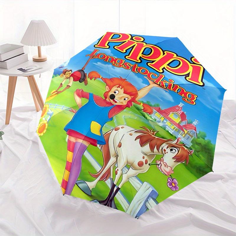 Pippi Longstocking, Monkey Automatic Opening and Closing umbrella, Compact Travel Umbrella, Lightweight and Portable, Suitable for Beach Com