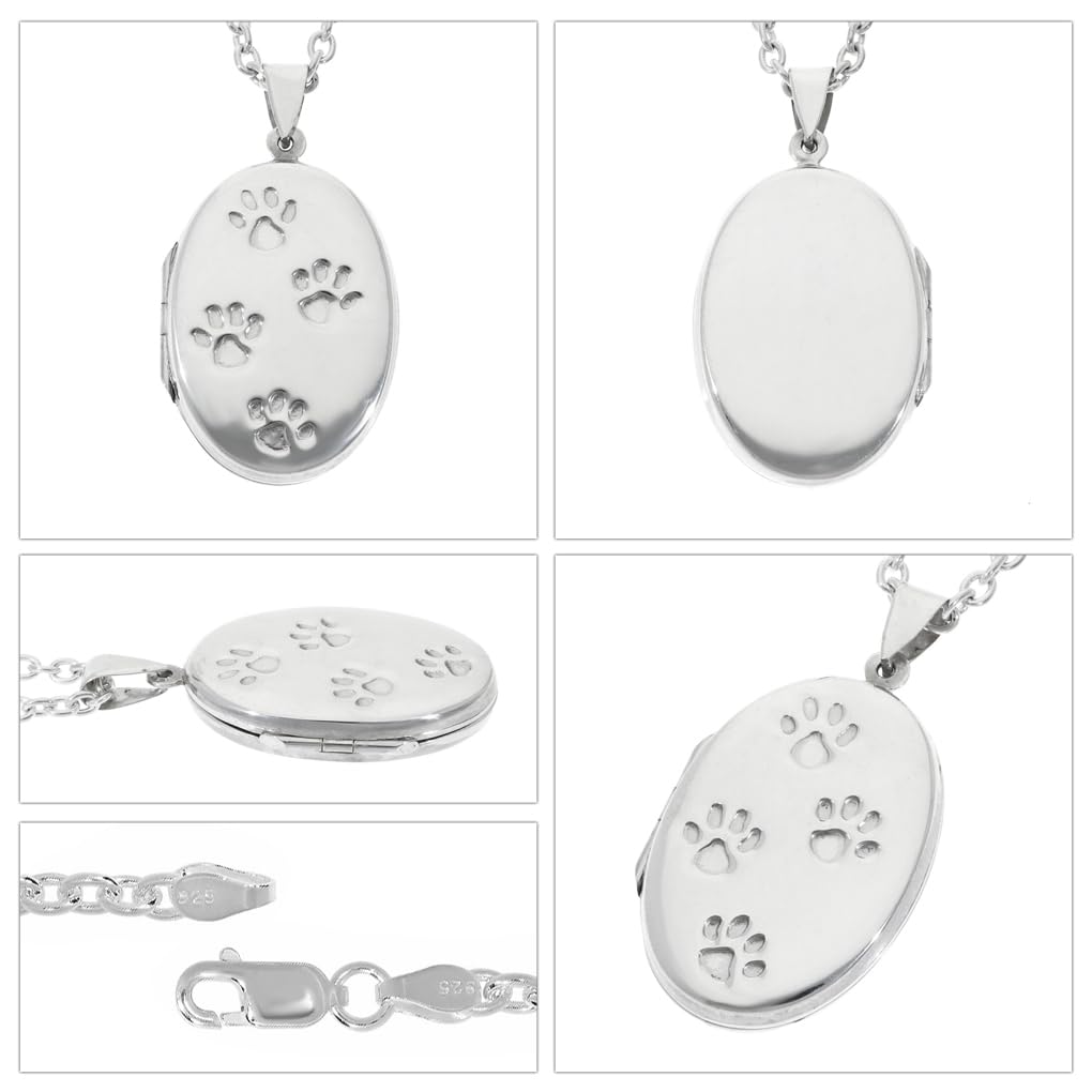 Овальный медальон-подвеска с отпечатком лапы на цепочке, шарм, серебро 925 пробы, для фото питомца, собаки, кошки, животного [Shinjuku Ginnokura] Женский