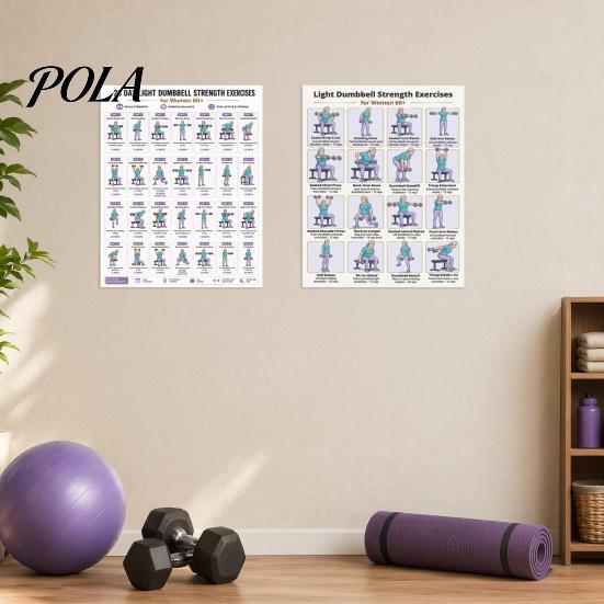 Dumbbell Workout for Weak Muscles 2 Pcs 28 Days Light Strength Exercise Poster Women 60+, Home Guide Gym Fitness Training Guide, Full Body Chart Wall