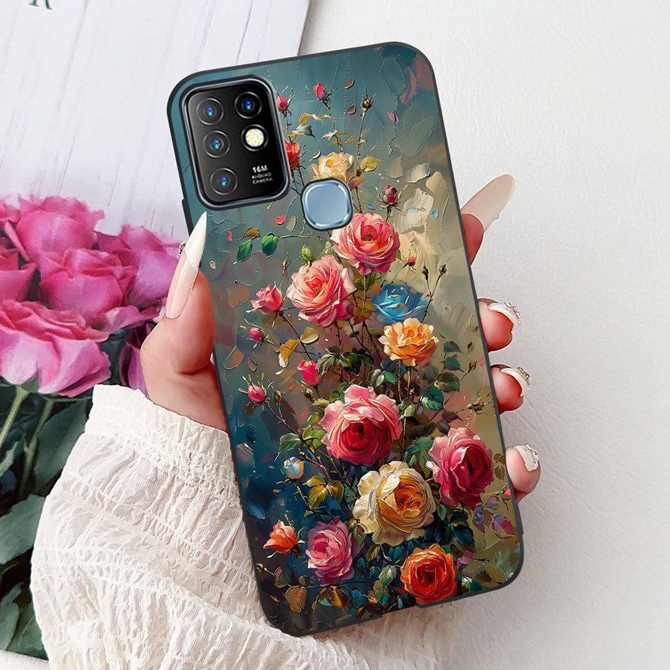 Для Infinix Hot 10 Чехол Силиконовый Милый Кот Модные Цветы Роскошная Расписная Задняя Крышка Для Чехла Телефона Inifnix Hot 10 X682B X682C