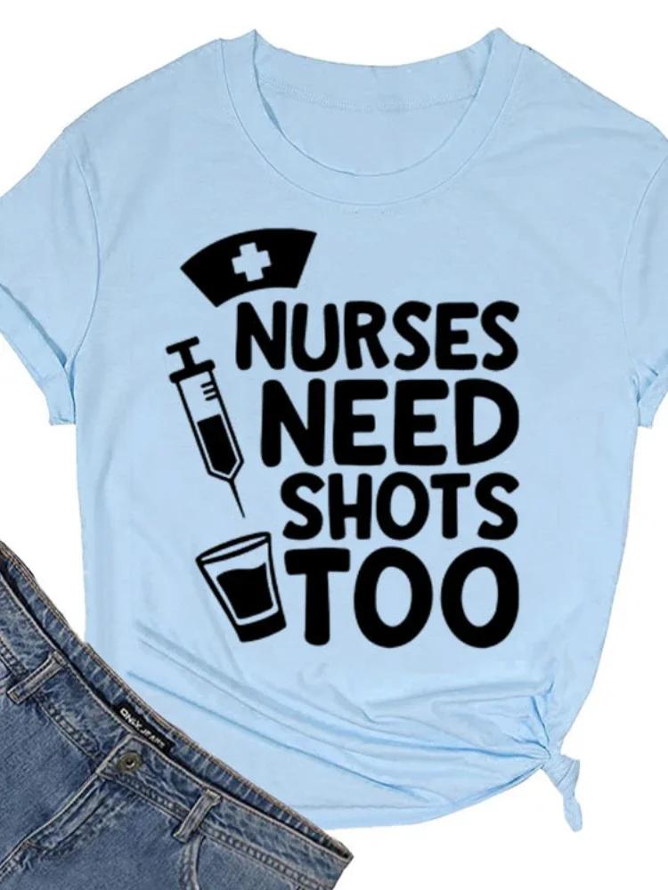 Медсестры тоже нуждаются в уколах с принтом женская футболка с коротким рукавом и круглым вырезом свободная женская футболка женская футболка топы женские футболки