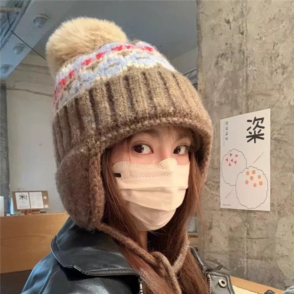 Защита ушей Вязаная шапка Теплые шапки-бини Модная шапка-ушанка для женщин