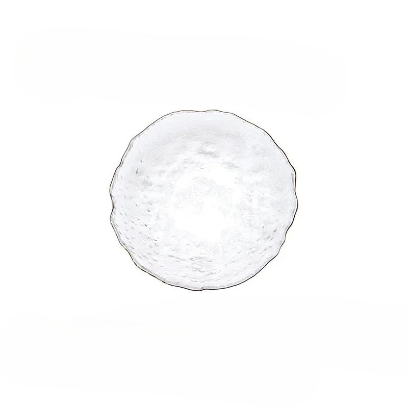 Стеклянная тарелка в форме листа лотоса, дымчато-серый цвет, с рисунком в виде молотка, для дома, гостиной, поднос, обеденные тарелки, наборы тарелок и посуды.