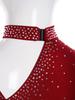 Girls Dance Costume Set Sparkly Rhinestones Crop Top with High-Low Chiffon Skirt