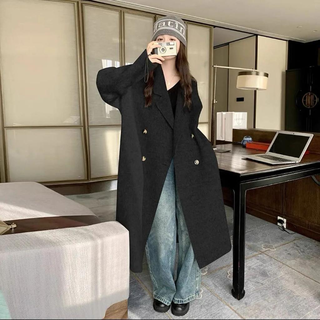 Белое шерстяное пальто с утолщенным шерстяным пальто средней длины для женщин