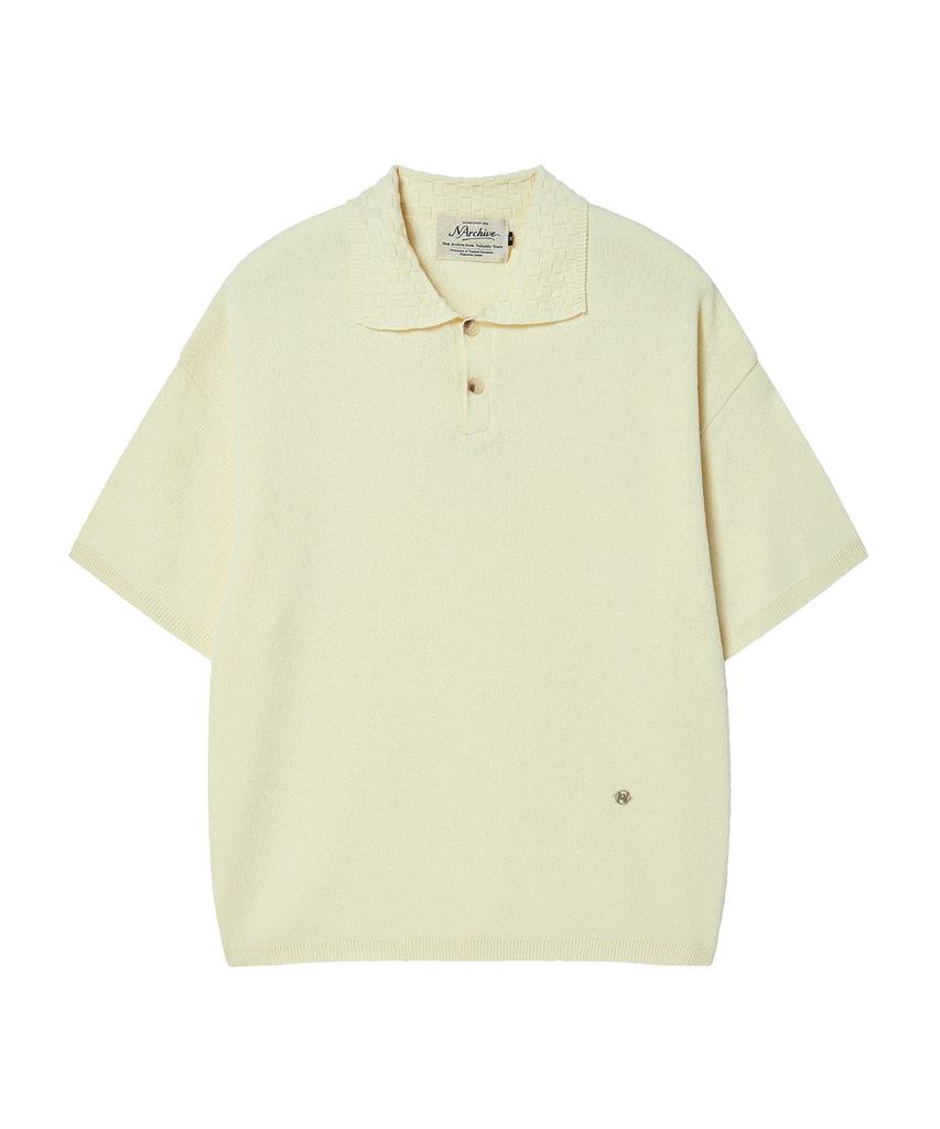 BEYOND CLOSET [Collection Line] Weaving Collar Detail Cotton Knit Ivory