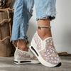 Женские кроссовки из кружевной сетки, модные кроссовки на платформе с цветочным узором, женская противоскользящая обувь без шнуровки