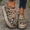 Fashion Women Fashion Canvas Casual Shoes Ladies Spring Autumn New Round Toe Lace-up Shoes Breathable Leopard Print Sneakers Big Size 43
