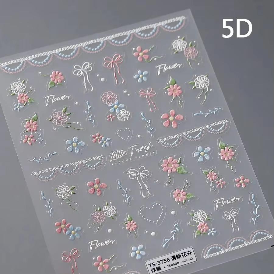 1pcs 5D Shell Light Nail Stickers Fashion Gold Border Love Bowknot Moon Star Art Decal High Quality Manicure Decorations